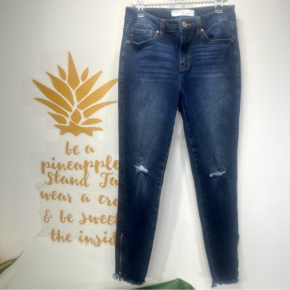KANCAN Skinny Ankle Zip Distressed Knee Jeans Denim Size 5 / 26 - Picture 2 of 16